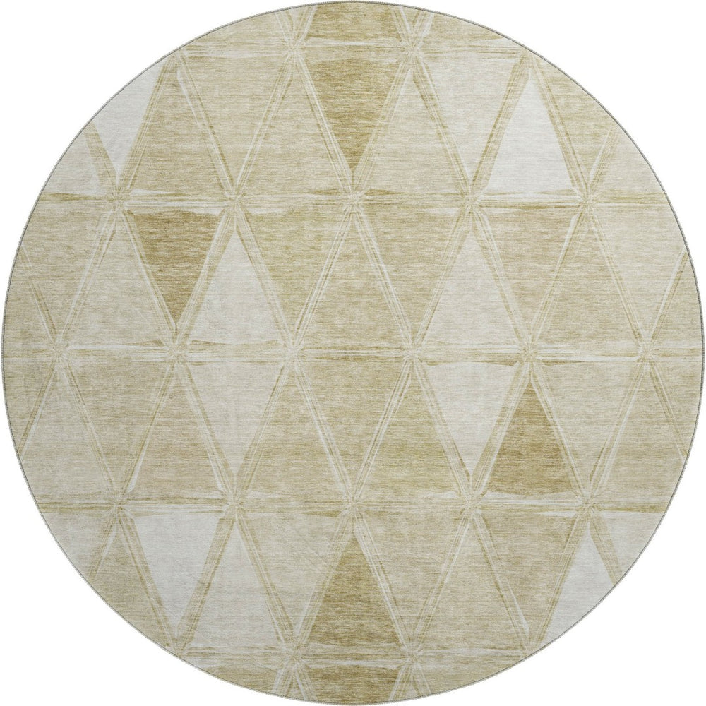 HomeRoots 8' Khaki Geometric Round Rug - Washable, UV Protected, Stain Resistant for Modern Homes with Pets 657638