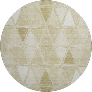 HomeRoots 8' Khaki Geometric Round Rug - Washable, UV Protected, Stain Resistant for Modern Homes with Pets 657638