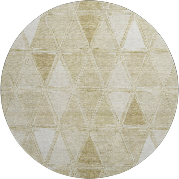 HomeRoots 8' Khaki Geometric Round Rug - Washable, UV Protected, Stain Resistant for Modern Homes with Pets 657638