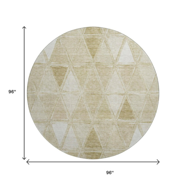 HomeRoots 8' Khaki Geometric Round Rug - Washable, UV Protected, Stain Resistant for Modern Homes with Pets 657638