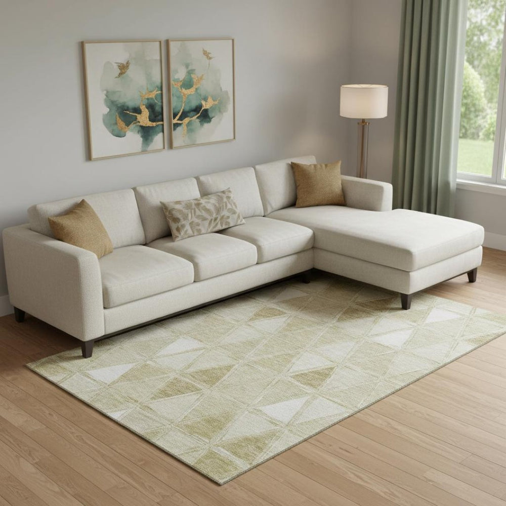 HomeRoots 8' X 10' Khaki and Ivory Geometric Area Rug – Washable, UV-Resistant, Perfect for High-Traffic Spaces! 657639