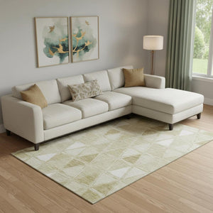 HomeRoots 8' X 10' Khaki and Ivory Geometric Area Rug – Washable, UV-Resistant, Perfect for High-Traffic Spaces! 657639