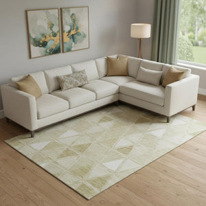 HomeRoots 9' X 12' Khaki and Ivory Geometric Area Rug – Washable, UV Protected, Ideal for Busy Homes & Kids 657640