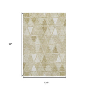 HomeRoots 10' Khaki and Ivory Geometric Washable Area Rug - Durable, UV Protected, Perfect for High-Traffic Spaces 657641