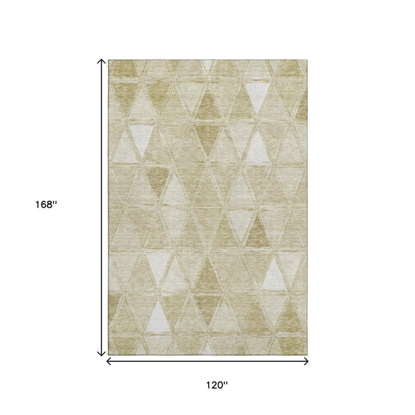 HomeRoots 10' Khaki and Ivory Geometric Washable Area Rug - Durable, UV Protected, Perfect for High-Traffic Spaces 657641