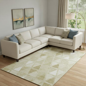 HomeRoots 10' Khaki and Ivory Geometric Washable Area Rug - Durable, UV Protected, Perfect for High-Traffic Spaces 657641