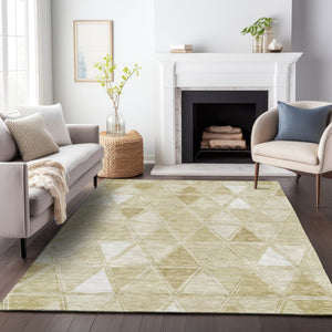 HomeRoots 10' Khaki and Ivory Geometric Washable Area Rug - Durable, UV Protected, Perfect for High-Traffic Spaces 657641