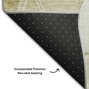 HomeRoots 10' Khaki and Ivory Geometric Washable Area Rug - Durable, UV Protected, Perfect for High-Traffic Spaces 657641