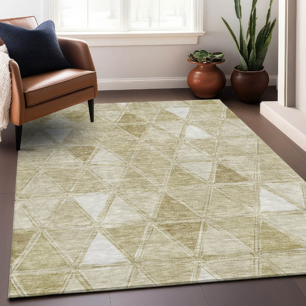 HomeRoots 10' Khaki and Ivory Geometric Washable Area Rug - Durable, UV Protected, Perfect for High-Traffic Spaces 657641