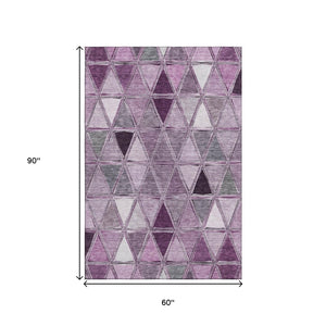 HomeRoots 5' X 8' Stylish Merlot Gray Ivory Geometric Area Rug - Washable, UV Protected & Stain Resistant! 657643