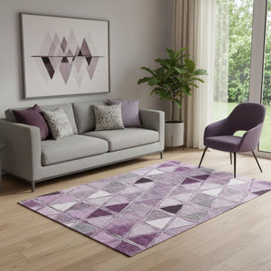 HomeRoots 5' X 8' Stylish Merlot Gray Ivory Geometric Area Rug - Washable, UV Protected & Stain Resistant! 657643