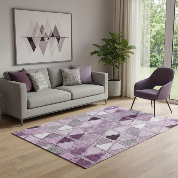 HomeRoots 5' X 8' Stylish Merlot Gray Ivory Geometric Area Rug - Washable, UV Protected & Stain Resistant! 657643