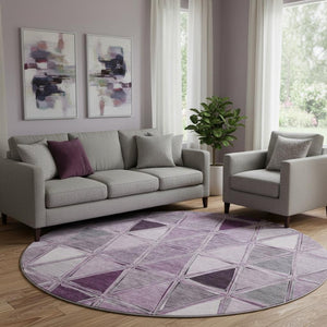 HomeRoots 8' Merlot Gray and Ivory Geometric Round Rug - Durable, Washable, UV Protected for Modern Spaces 657644