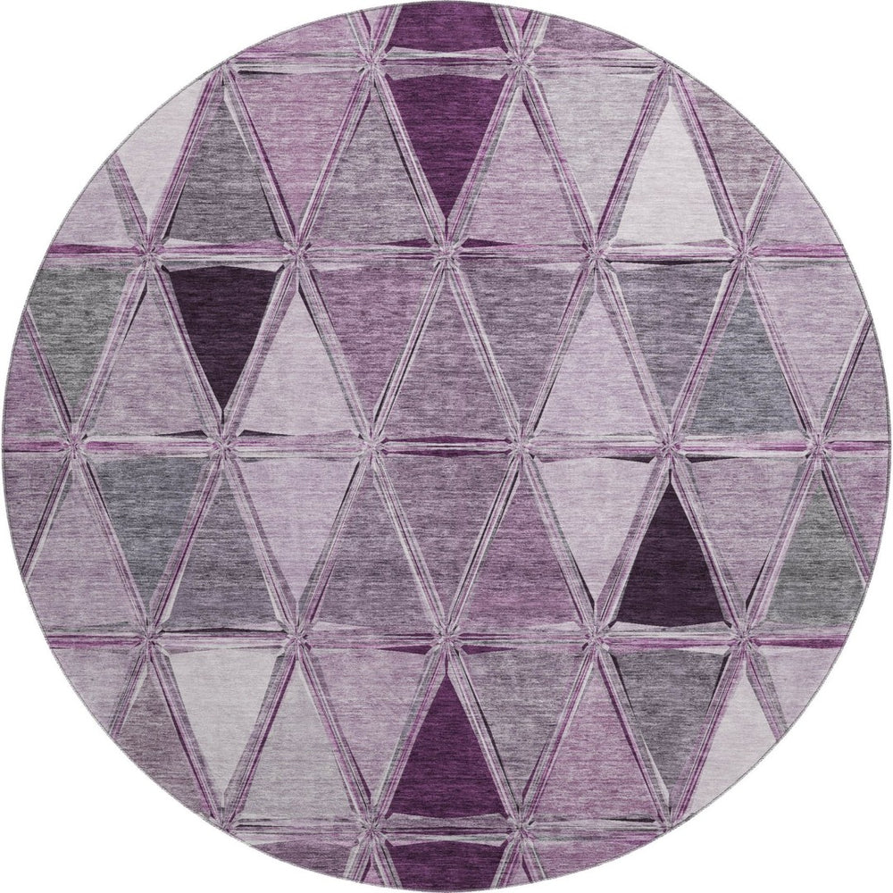 HomeRoots 8' Merlot Gray and Ivory Geometric Round Rug - Durable, Washable, UV Protected for Modern Spaces 657644