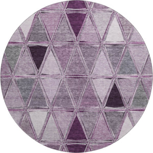 HomeRoots 8' Merlot Gray and Ivory Geometric Round Rug - Durable, Washable, UV Protected for Modern Spaces 657644