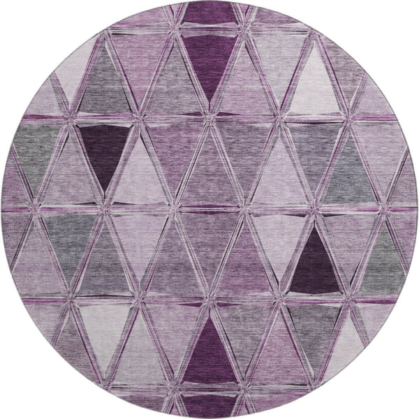 HomeRoots 8' Merlot Gray and Ivory Geometric Round Rug - Durable, Washable, UV Protected for Modern Spaces 657644