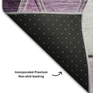HomeRoots 8' Merlot Gray and Ivory Geometric Round Rug - Durable, Washable, UV Protected for Modern Spaces 657644