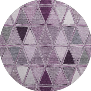 HomeRoots 8' Merlot Gray and Ivory Geometric Round Rug - Durable, Washable, UV Protected for Modern Spaces 657644