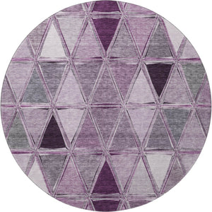 HomeRoots 8' Merlot Gray and Ivory Geometric Round Rug - Durable, Washable, UV Protected for Modern Spaces 657644