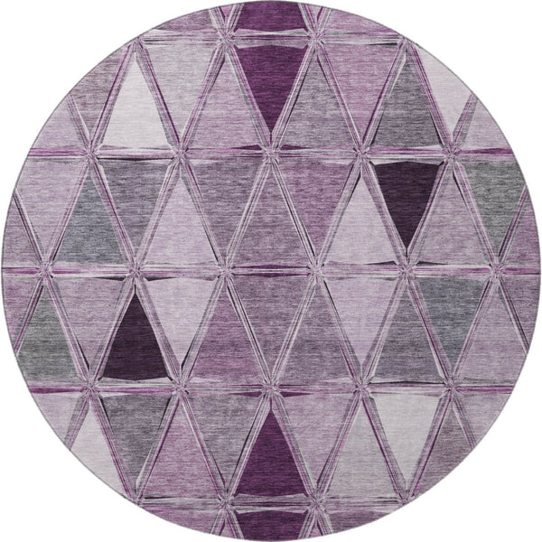 HomeRoots 8' Merlot Gray and Ivory Geometric Round Rug - Durable, Washable, UV Protected for Modern Spaces 657644