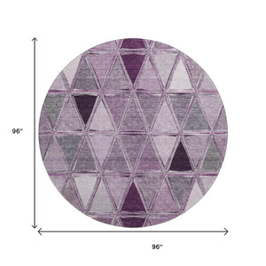 HomeRoots 8' Merlot Gray and Ivory Geometric Round Rug - Durable, Washable, UV Protected for Modern Spaces 657644