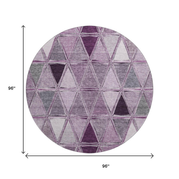 HomeRoots 8' Merlot Gray and Ivory Geometric Round Rug - Durable, Washable, UV Protected for Modern Spaces 657644