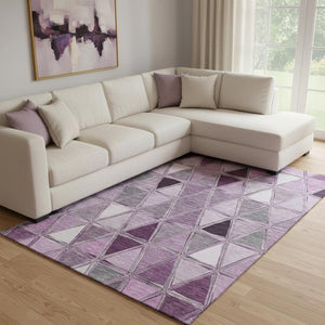 HomeRoots 8' X 10' Merlot Gray and Ivory Geometric Area Rug - Washable, UV-Protected, Perfect for Busy Homes! 657645