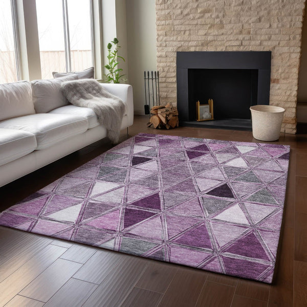 HomeRoots 10' X 14' Merlot Gray Ivory Geometric Area Rug – Durable, Stain-Resistant, UV Protected for Homes 657647