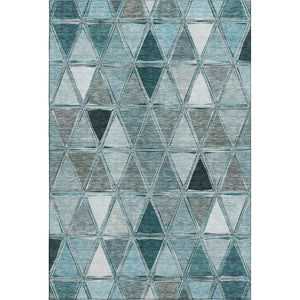 HomeRoots 5' Teal Gray and Ivory Geometric Area Rug - Washable, Stain Resistant, UV Protected for Busy Homes 657649