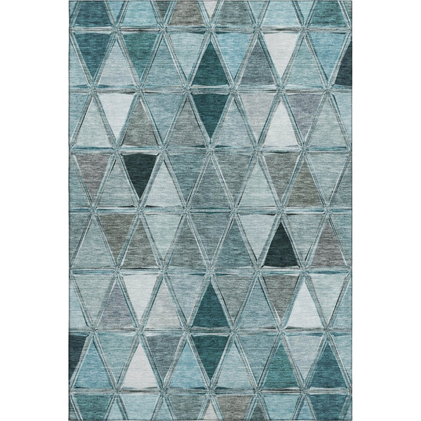 HomeRoots 5' Teal Gray and Ivory Geometric Area Rug - Washable, Stain Resistant, UV Protected for Busy Homes 657649