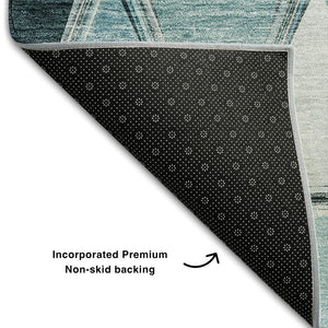 HomeRoots 5' Teal Gray and Ivory Geometric Area Rug - Washable, Stain Resistant, UV Protected for Busy Homes 657649
