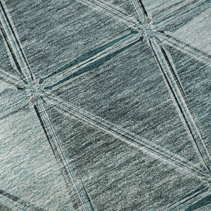 HomeRoots 5' Teal Gray and Ivory Geometric Area Rug - Washable, Stain Resistant, UV Protected for Busy Homes 657649