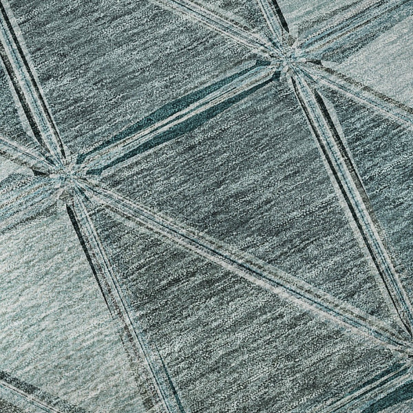 HomeRoots 5' Teal Gray and Ivory Geometric Area Rug - Washable, Stain Resistant, UV Protected for Busy Homes 657649