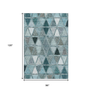 HomeRoots 8' X 10' Teal Gray Ivory Geometric Area Rug - Washable, UV Protected, Durable & Stylish for Homes 657651