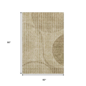 HomeRoots 5' X 8' Brown And Ivory Striped Area Rug - Washable, Stain-Resistant, UV Protected for Daily Use 657655