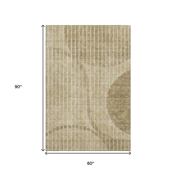 HomeRoots 5' X 8' Brown And Ivory Striped Area Rug - Washable, Stain-Resistant, UV Protected for Daily Use 657655