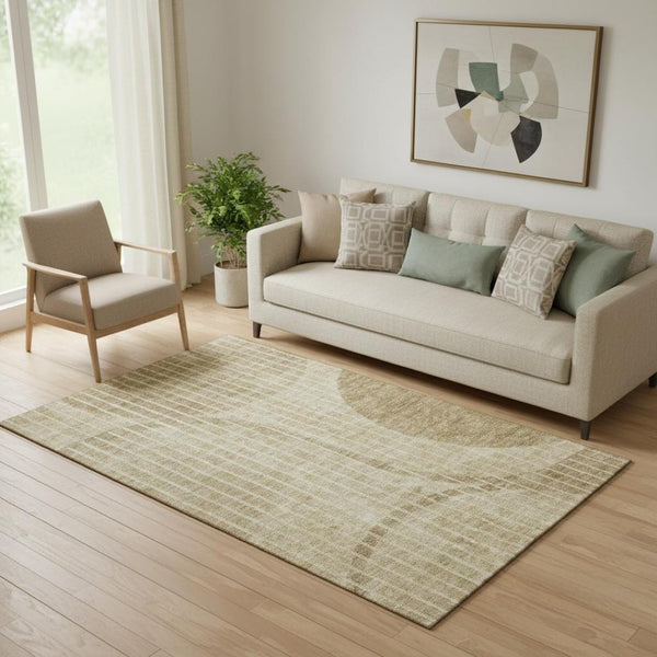 HomeRoots 5' X 8' Brown And Ivory Striped Area Rug - Washable, Stain-Resistant, UV Protected for Daily Use 657655