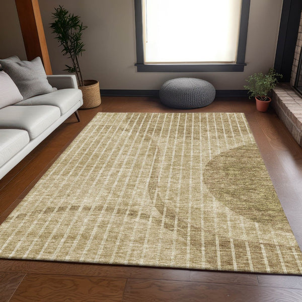 HomeRoots 5' X 8' Brown And Ivory Striped Area Rug - Washable, Stain-Resistant, UV Protected for Daily Use 657655