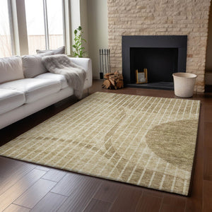HomeRoots 5' X 8' Brown And Ivory Striped Area Rug - Washable, Stain-Resistant, UV Protected for Daily Use 657655