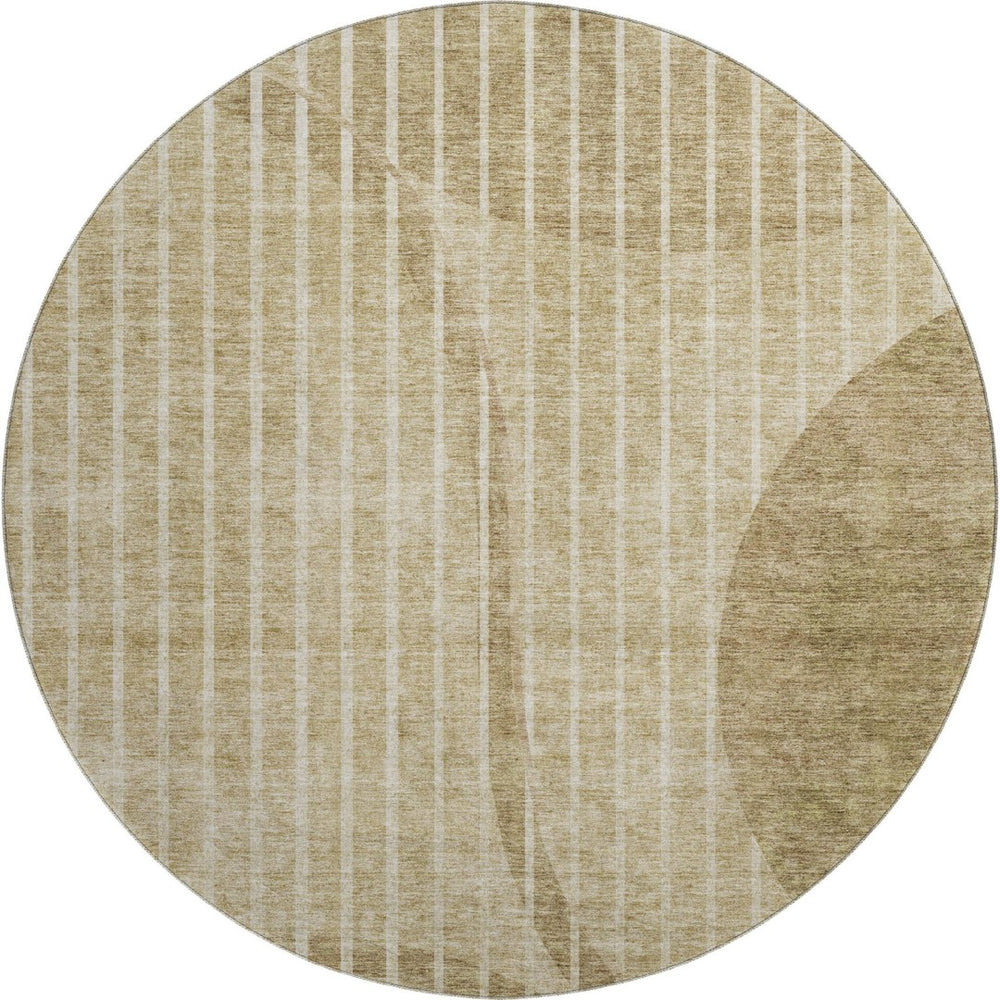 HomeRoots 8' Brown and Ivory Striped Washable Round Rug - Durable, UV-Protected, Easy-Care Design for Any Space 657656