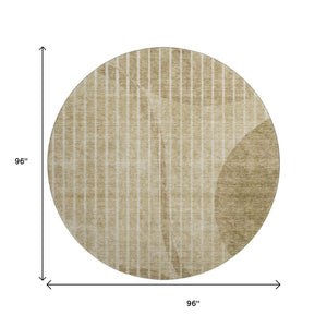 HomeRoots 8' Brown and Ivory Striped Washable Round Rug - Durable, UV-Protected, Easy-Care Design for Any Space 657656