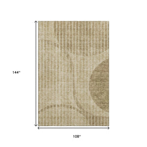 HomeRoots 9' X 12' Stylish Brown and Ivory Striped Washable Area Rug with UV Protection for Busy Homes 657658