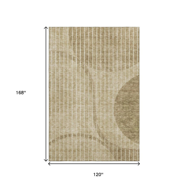 HomeRoots 10' Brown & Ivory Striped Washable Area Rug - Durable, UV-Protected, Easy-Care for Busy Homes 657659