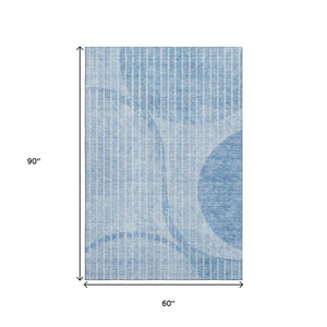 HomeRoots 5' X 8' Striped Area Rug in Blue and Ivory – Washable, UV-Protected, Perfect for Coastal Homes! 657661