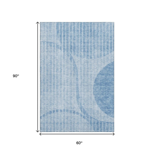 HomeRoots 5' X 8' Striped Area Rug in Blue and Ivory – Washable, UV-Protected, Perfect for Coastal Homes! 657661