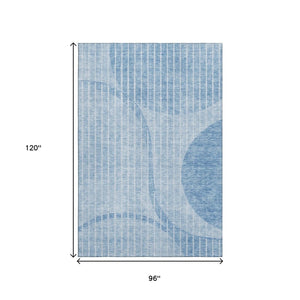 HomeRoots 8' X 10' Stylish Blue and Ivory Striped Washable Area Rug with UV Protection for High-Traffic Spaces 657663