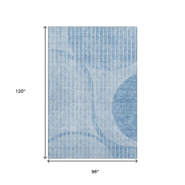 HomeRoots 8' X 10' Stylish Blue and Ivory Striped Washable Area Rug with UV Protection for High-Traffic Spaces 657663