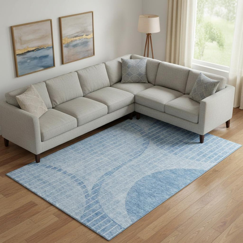 HomeRoots 8' X 10' Stylish Blue and Ivory Striped Washable Area Rug with UV Protection for High-Traffic Spaces 657663