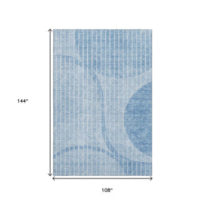 HomeRoots 9' X 12' Durable Blue & Ivory Striped Area Rug – Washable, UV Protected, Stain Resistant Design 657664