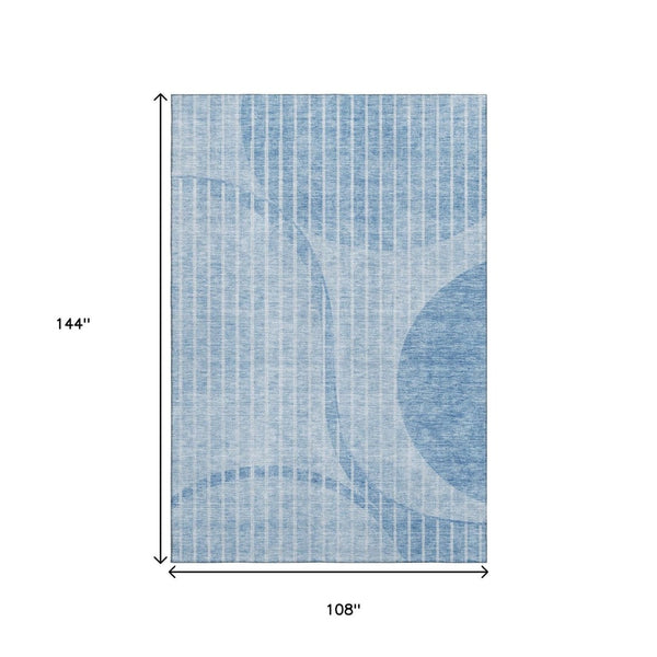 HomeRoots 9' X 12' Durable Blue & Ivory Striped Area Rug – Washable, UV Protected, Stain Resistant Design 657664